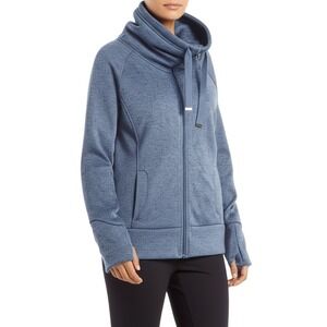 Danskin Now Marled Fleece Jacket Womens Large Blue Active Casual Thumbholes